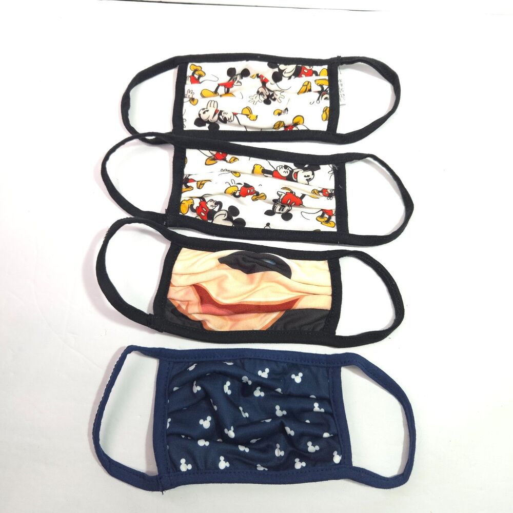 Disney Store Mickey Mouse Cloth Face Mask 4 Pack Medium M Youth Blue Black
